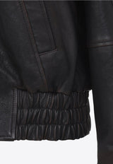 Flower Embroidered Leather Jacket