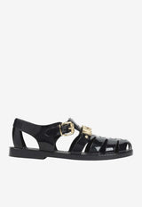 Strapy Flat Sandals with Metal-Logo