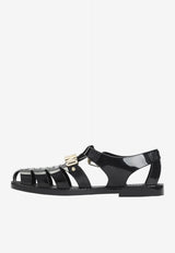 Strapy Flat Sandals with Metal-Logo