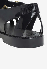 Strapy Flat Sandals with Metal-Logo