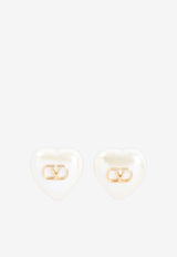 VLogo Heart-Shaped Pearl Earrings