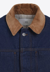 Corduroy-Collar Padded Worker Jacket
