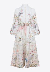 Rebellion Floral Print Linen Midi Dress