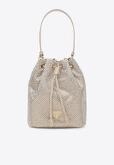 Prada Crystal Embellished Logo Bucket Bag Champagne 1BE067OOD2HNJ/R_PRADA-F0GCN