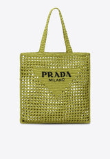 Prada Logo Embroidered Crochet Knit Tote Bag Yellow 1BG393OOO2C2T/Q_PRADA-F0322