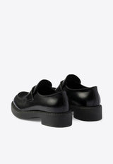 Prada Chocolate Brushed Leather Logo Loafers Black 1D246MG050ULS/R_PRADA-F0002