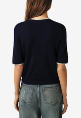 ba&sh Brendo Embroidered Logo Wool Top Navy 1E25BREN_NAVY