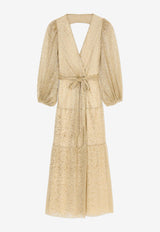 ba&sh Cala V-neck Lurex Gown Gold 1E25CALA_GOLD