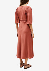 ba&sh Charlotte V-neck Satin Midi Dresses Blush 1E26CHAR_BLUSH