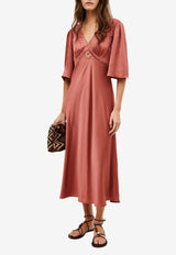 ba&sh Charlotte V-neck Satin Midi Dresses Blush 1E26CHAR_BLUSH