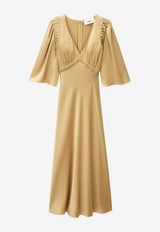 ba&sh Charlotte V-neck Satin Midi Dresses Camel 1E26CHAR_CAMEL