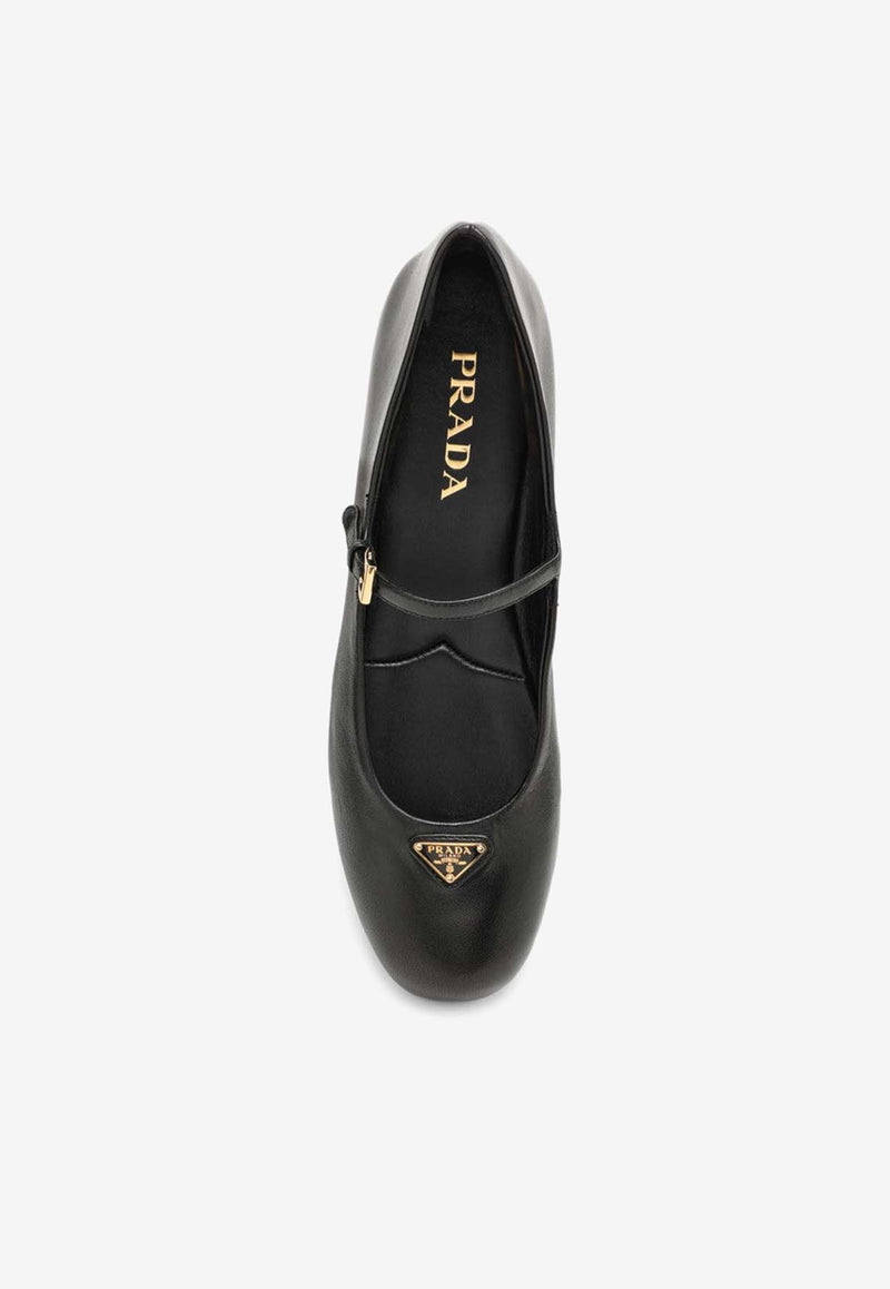 Prada Logo Appliqué Leather Ballet Flats Black 1F567N005038/O_PRADA-F0002