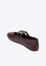 Prada Triangle Logo Leather Ballet Flats Burgundy 1F794N005038/R_PRADA-F0007