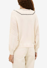 ba&sh Bausca Oversized Embroidered Sweater Ecru 1H25BAUS_ECRU