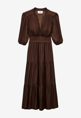 ba&sh Cleli Gathered Midi Dress Chocolate 1H25CLEL_CHOCOLATE