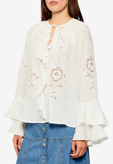 ba&sh Omar Broderie Anglaise Flounced Blouse Ecru 1H25OMAR_ECRU