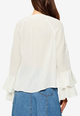 ba&sh Omar Broderie Anglaise Flounced Blouse Ecru 1H25OMAR_ECRU