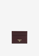 Prada Triangle Logo Cardholder in Saffiano Leather Burgundy 1MC025QHH/R_PRADA-F0007