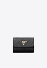 Prada Small Saffiano Leather Logo Wallet Black 1MH025QWA/S_PRADA-F0002