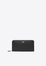 Prada Triangle Logo Saffiano Leather Zip-Around Wallet Black 1ML506QHH/R_PRADA-F0002