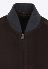 Suede Zip-Up Bomber Jacket