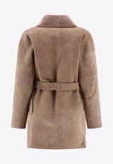 Salvatore Santoro Shearling-Trimmed Suede Coat Sand 45073-DSAND_58748