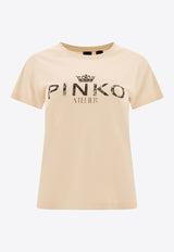 PINKO Logo Print T-shirt Beige 100355A2A3C16_71179
