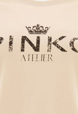 PINKO Logo Print T-shirt Beige 100355A2A3C16_71179