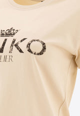 PINKO Logo Print T-shirt Beige 100355A2A3C16_71179