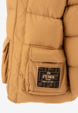 Fendi Kids Boys Logo Patch Down Jacket Beige JUA176AS56F1F4G_71546