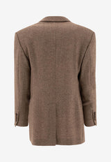 Brunello Cucinelli Chevron Wool Double-Breasted Blazer Brown MB1317163C001_72493