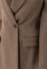 Brunello Cucinelli Chevron Wool Double-Breasted Blazer Brown MB1317163C001_72493