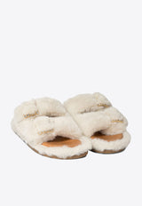 ALIBI Greta Faux Fur Flat Sandals Ivory GRETAECO FURIVORY_73725