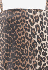 GANNI Leopard Print Denim Mini Dress Brown J1661943_75316