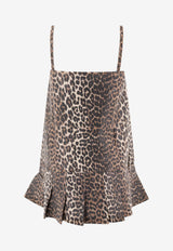 GANNI Leopard Print Denim Mini Dress Brown J1661943_75316