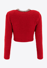 Self-Portrait Waffle Knit Crystal Embellished Cardigan Red RS25-918C-RRED_75714