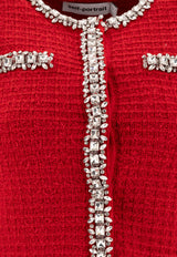 Self-Portrait Waffle Knit Crystal Embellished Cardigan Red RS25-918C-RRED_75714