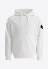 Stone Island Logo Patch Hooded Fleece Sweatshirt White 6100045S0051V0001_75789