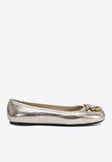 PINKO Love Birds Metallic Leather Ballet Flats Gold SD0295P049Z22_76375