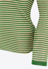 Valentino Long-Sleeved Striped T-shirt in Silk 6B3KC62S946QPR_77023