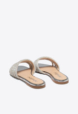 Ninalilou Elisa Crystal Embellished Flat Sandals Silver 341151SPECCHIO ARGENTO_77121