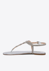 Ninalilou Elisa Laminated Leather Braided Sandals Silver 351172NAPPA LAM ARGENTO_77407