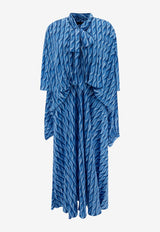 Balenciaga Patterned Drape Midi Dress Blue 814150TRLB44011_77447