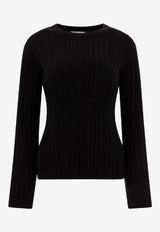 Loulou Studio Knitted Silk Long-Sleeved T-shirt Black ELSABLACK_77628