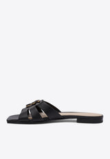 PINKO Love Birds Nappa Leather Flat Sandals Black SD0313P003Z99_77660