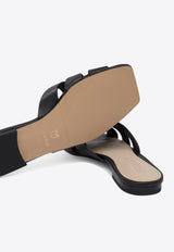 PINKO Love Birds Nappa Leather Flat Sandals Black SD0313P003Z99_77660