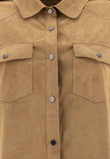 Salvatore Santoro Suede Leather Short-Sleeved Shirt Beige 48072-DBEIGE_78158