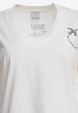 PINKO Love Birds Print V-neck T-shirt White 104606A2D0Z05_78719