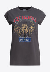 PINKO Queen Printed T-shirt Gray 104603A2DAI63_78744