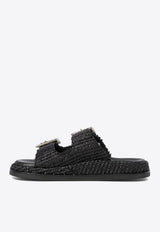 ALIBI Greta Crystal Buckle Raffia Sandals Black GRETANERO_78872